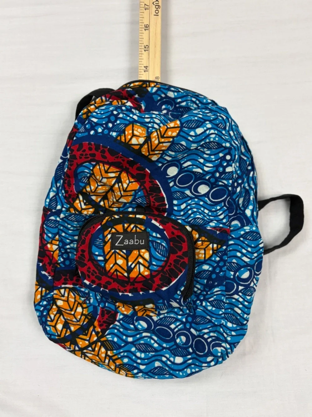 Zaabu Ankara Mini Backpack African Wax Print Blue Geometric Boho Travel Bag